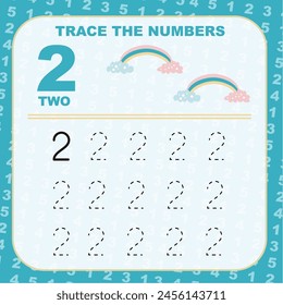 Trace and write number for children. Exercise for children to recognize the number. Educational worksheet for preschool. Vector file.