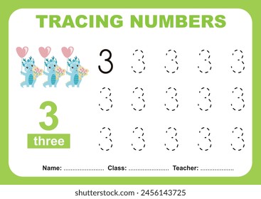 Trace and write number for children. Exercise for children to recognize the number. Educational worksheet for preschool. Vector file.