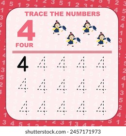 Trace and write number for children. Exercise for children to recognize the number. Educational worksheet for preschool. Vector file.