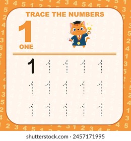 Trace and write number for children. Exercise for children to recognize the number. Educational worksheet for preschool. Vector file.