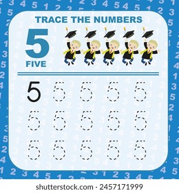 Trace and write number for children. Exercise for children to recognize the number. Educational worksheet for preschool. Vector file.