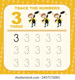 Trace and write number for children. Exercise for children to recognize the number. Educational worksheet for preschool. Vector file.