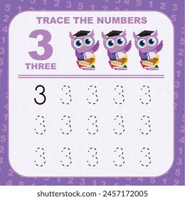 Trace and write number for children. Exercise for children to recognize the number. Educational worksheet for preschool. Vector file.