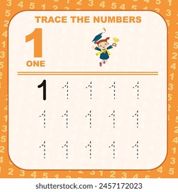 Trace and write number for children. Exercise for children to recognize the number. Educational worksheet for preschool. Vector file.