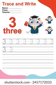 Trace and write number for children. Exercise for children to recognize the number. Educational worksheet for preschool. Vector file.
