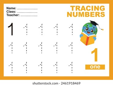 Trace and write number for children. Exercise for children to recognize the number. Educational worksheet for preschool. Vector file.