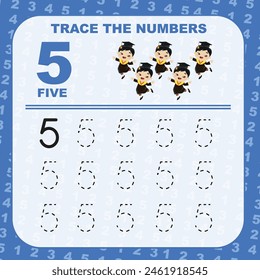 Trace and write number for children. Exercise for children to recognize the number. Educational worksheet for preschool. Vector file.