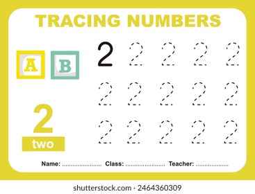 Trace and write number for children. Exercise for children to recognize the number. Educational worksheet for preschool. Vector file.