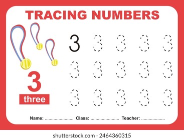 Trace and write number for children. Exercise for children to recognize the number. Educational worksheet for preschool. Vector file.