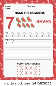 Trace and write number for children. Exercise for children to recognize the number. Educational worksheet for preschool. Vector file.
