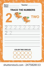 Trace and write number for children. Exercise for children to recognize the number. Educational worksheet for preschool. Vector file.