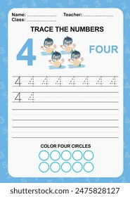 Trace and write number for children. Exercise for children to recognize the number. Educational worksheet for preschool. Vector file.