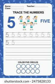 Trace and write number for children. Exercise for children to recognize the number. Educational worksheet for preschool. Vector file.