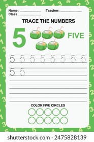 Trace and write number for children. Exercise for children to recognize the number. Educational worksheet for preschool. Vector file.