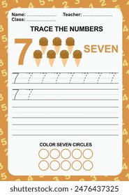 Trace and write number for children. Exercise for children to recognize the number. Educational worksheet for preschool. Vector file.