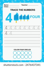 Trace and write number for children. Exercise for children to recognize the number. Educational worksheet for preschool. Vector file.
