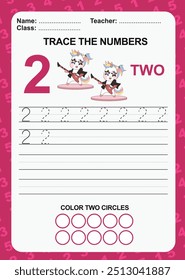 Número de rastreamento e gravação para filhos. Exercício para crianças reconhecerem o número. Jogo educacional infantil. Planilha imprimível para pré-escola. Exercícios jogo de letras para crianças. Arquivo vetorial.