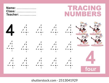 Número de rastreamento e gravação para filhos. Exercício para crianças reconhecerem o número. Planilha educacional para a pré-escola. Arquivo vetorial.