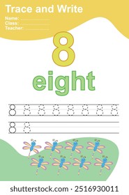 Trace and write number for children. Exercise for children to recognize the number. Educational worksheet for preschool