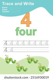 Trace and write number for children. Exercise for children to recognize the number. Educational worksheet for preschool