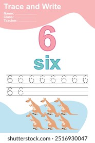 
Trace and write number for children. Exercise for children to recognize the number. Educational worksheet for preschool