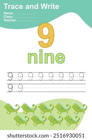 Trace and write number for children. Exercise for children to recognize the number. Educational worksheet for preschool. 