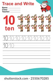 Trace and write number for children. Exercise for children to recognize the number. Educational worksheet for preschool. Vector file.