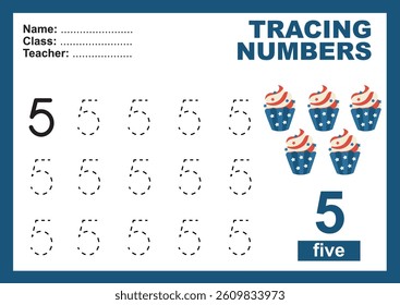Trace and write number for children. Exercise for children to recognize the number. Educational worksheet for preschool. Vector file.