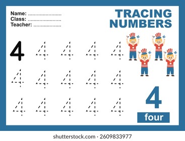 Trace and write number for children. Exercise for children to recognize the number. Educational worksheet for preschool. Vector file.