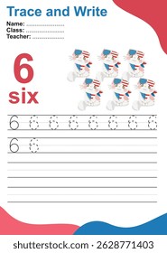 Trace and write number for children. Exercise for children to recognize the number. Educational worksheet for preschool.