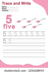 Trace and write number for children. Tracing practice worksheet for kids learning to count and to write. Educational worksheet for preschool. Valentine theme. Vector file.