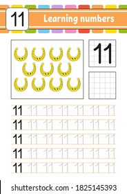 Trace and write numbers. Handwriting practice. Learning numbers for kids. Education developing worksheet. Activity page. Game for toddlers. Isolated vector illustration in cute cartoon style.