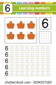 Rastrear y escribir números. Práctica de escritura a mano. Números de aprendizaje para los niños. Educación desarrollando hoja de trabajo. Actividad. Ilustración vectorial aislada al estilo de un mono lindo.