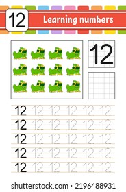 Trace and write numbers. Handwriting practice. Learning numbers for kids. Education developing worksheet. Activity page. Vector illustration.