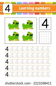 Trace and write numbers. Handwriting practice. Learning numbers for kids. Education developing worksheet. Activity page. Vector illustration.