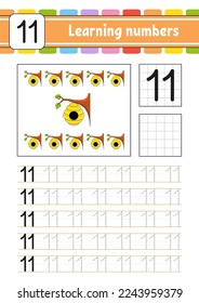 Trace and write numbers. Handwriting practice. Learning numbers for kids. Education developing worksheet. Activity page. Vector illustration.