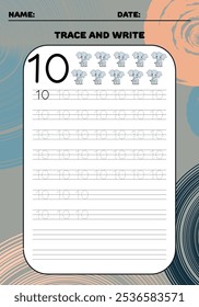 Rastrear e escrever matemática número 10 dez para crianças 