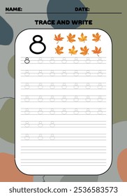 Rastrear y escribir matemáticas de práctica número 8 ocho para niños 