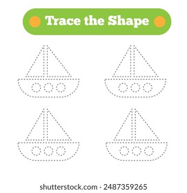 Trace the Yacht Shape Handwriting Practice for Children. Educational materials for a school child
