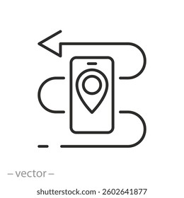 traceability icon, track route, traceability location, thin line symbol, vector illustration