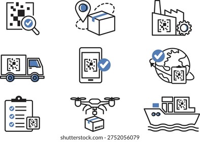 Traceability and Supply Chain Icon Pack – Product Tracking, Logistics Vector Set