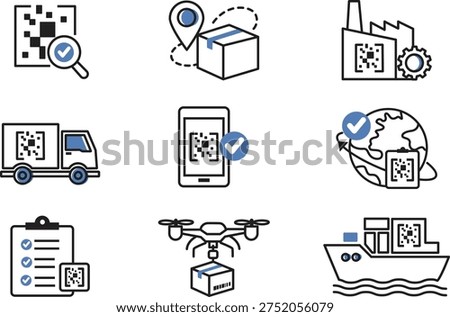 Traceability and Supply Chain Icon Pack – Product Tracking, Logistics Vector Set