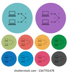 Traceroute remote computer darker flat icons on color round background