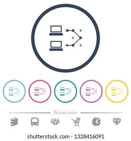 Traceroute remote computer flat color icons in round outlines. 6 bonus icons included.