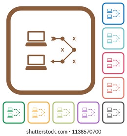 Traceroute remote computer simple icons in color rounded square frames on white background