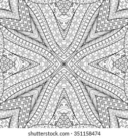 Tracery binary monochrome pattern. Mehendi carpet design. Neat even harmonious calming doodle texture. Also seamless. Indifferent discreet. Ambitious bracing usable, curved doodling mehndi. Vector.