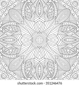 Tracery binary monochrome pattern. Mehendi carpet design. Neat even harmonious calming doodle texture. Also seamless. Indifferent discreet. Ambitious bracing usable, curved doodling mehndi. Vector.
