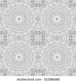 Tracery binary monochrome pattern. Mehendi carpet design. Neat even harmonious calming doodle texture. Also seamless. Indifferent discreet. Ambitious bracing usable, curved doodling mehndi. Vector.