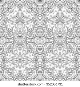 Tracery binary monochrome pattern. Mehendi carpet design. Neat even harmonious calming doodle texture. Also seamless. Indifferent discreet. Ambitious bracing usable, curved doodling mehndi. Vector.