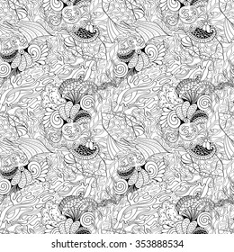 Tracery binary monochrome pattern. Mehendi carpet design. Neat even harmonious calming doodle texture. Also seamless. Indifferent discreet. Ambitious bracing usable, curved doodling mehndi. Vector.